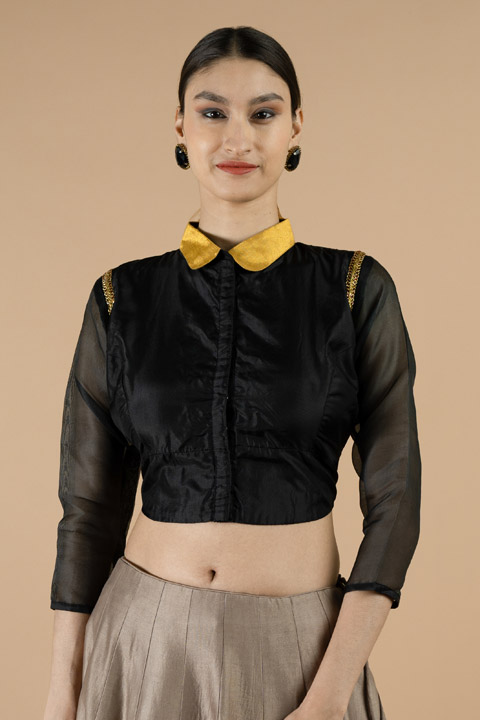 Black Net Sleeve Blouse